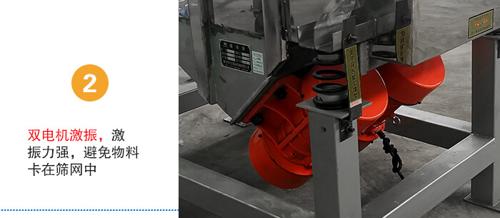 雙電機(jī)激振，激振力強(qiáng)，避免物料卡在篩網(wǎng)中